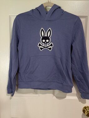 Psycho Bunny Lavender-Blue Hooded Sweatshirt with Skull Bunny Patch